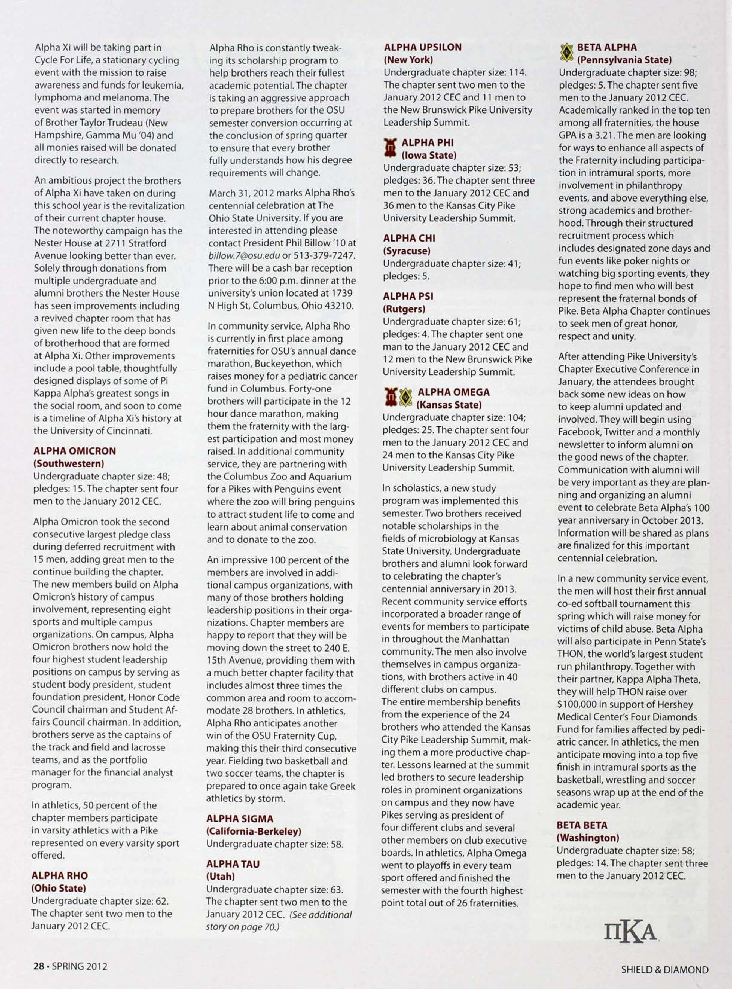 Chapter Notes, Continued, Spring 2012